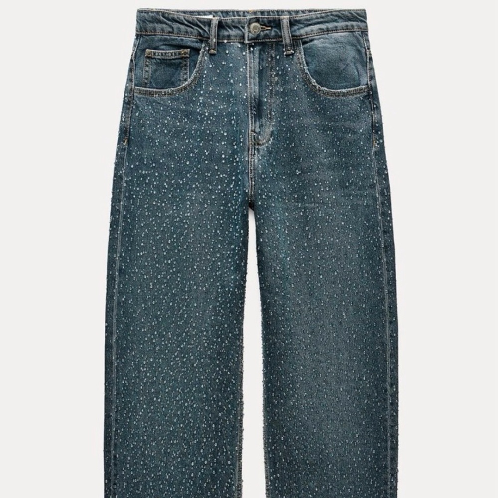 Zara Dark Blue Straight Leg Jeans with Silver Speckle